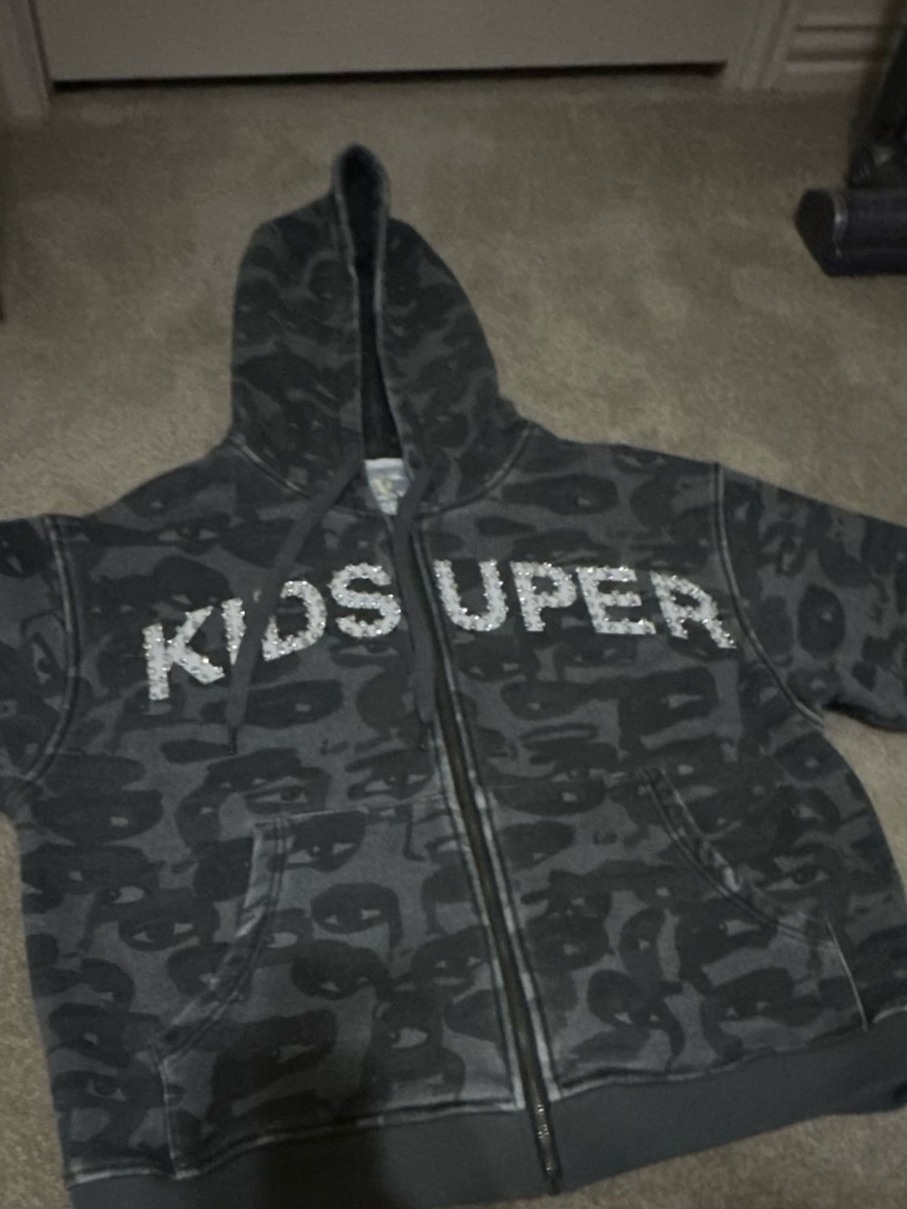 Kids Super Gray Camo Zip Hoodie with Sparkle Embellishment